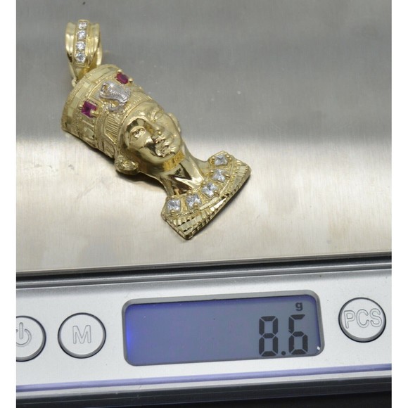 Real 10k Yellow Gold Egyptian King Head Diamond Cut Pendant 3D - Picture 8 of 9